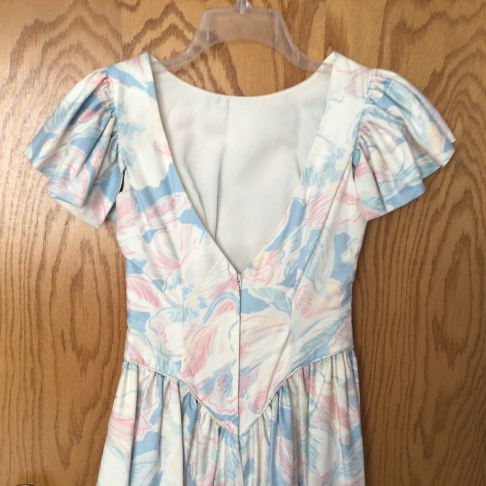 Custom made dress; pastel blue, pink, white, cream floral - Picture 9 of 10